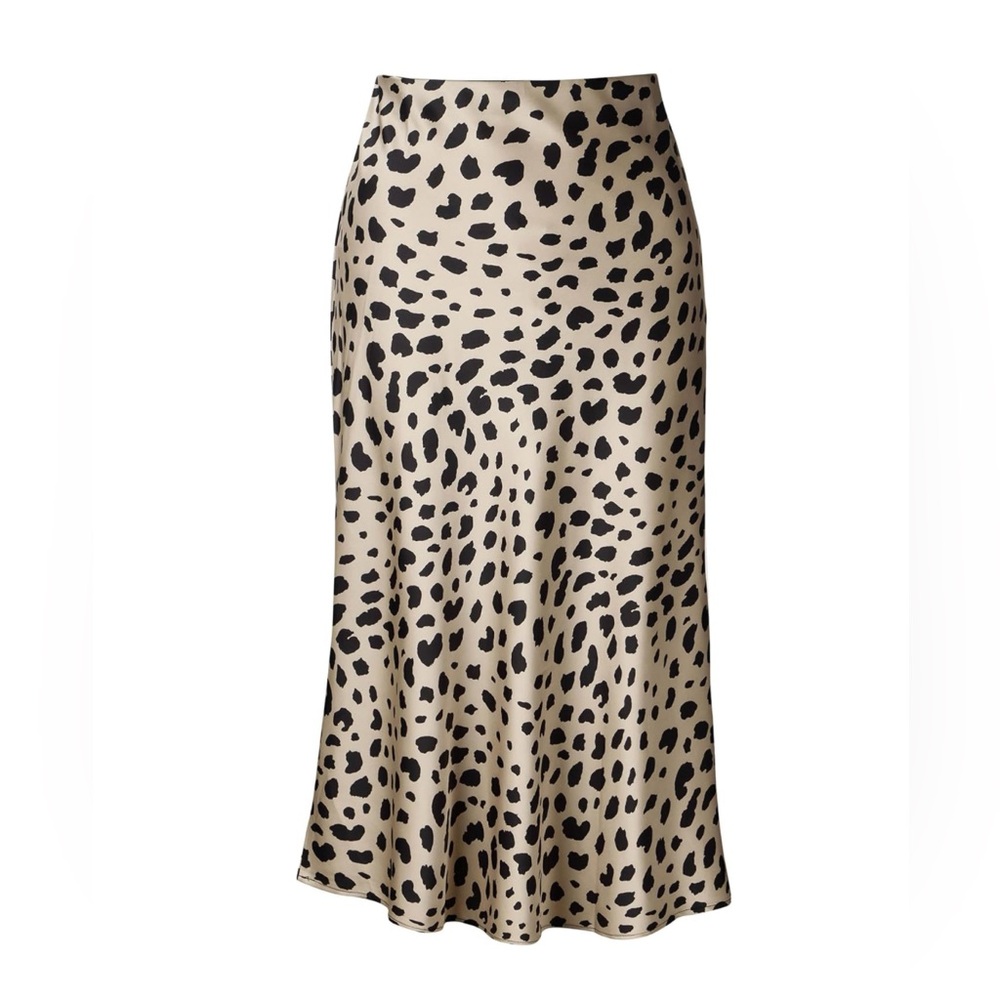 New Leopard Animal Print Skirt Midi Long Length Satin Elastic Skirt